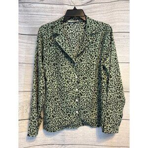 Ecowish Vintage Leopard Print Long Sleeve Button-Down Blouse Size M